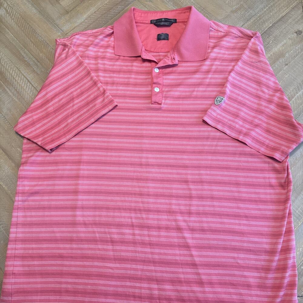 Tiger Woods Golf Polo Pink Men’s Size XL Short Sleeve Striped Nike Golf Polo